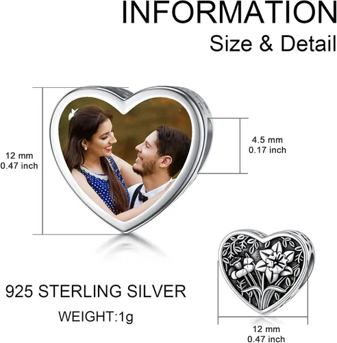 Vista 6 de PEIMKO Dije personalizado de plata de ley con diseño de corazón de flor de nacimiento y corazón de flor de nacimiento pulsera de serpiente regalo
