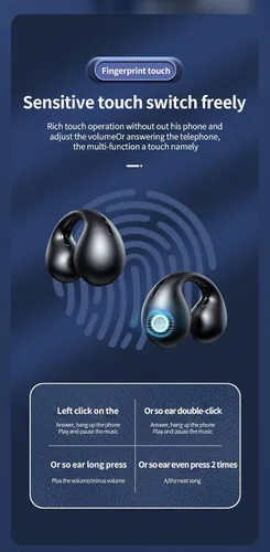 Vista 5 de Auriculares Bluetooth con clip de oreja abierto, Bluetooth 5.3, micrófono integrado, 36 horas de reproducción, conducción ósea, auriculares