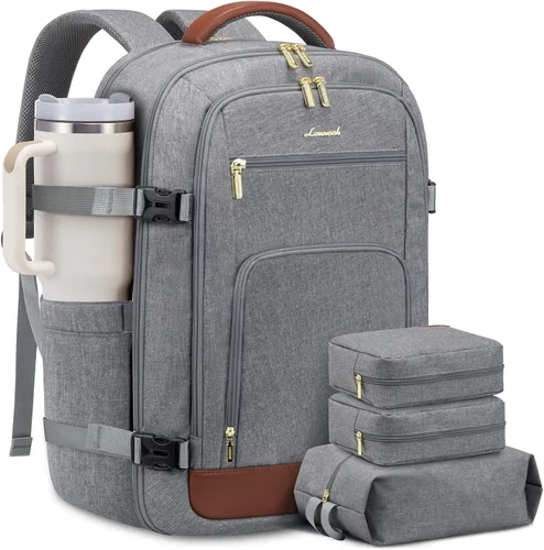 Vista 14 de LOVEVOOK Mochila de viaje para mujer y hombre, Beige, Mochilas de viaje