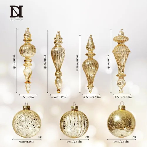 Vista 3 de DN DECONATION Adornos navideños de cristal de mercurio, lágrima y adorno de Dorado champán