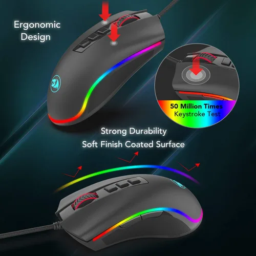 Vista 4 de Redragon M711 Cobra - Mouse para videojuegos con retroiluminación croma RGB de 16.8 millones de colores, 10.000 DPI, 7 botones programables
