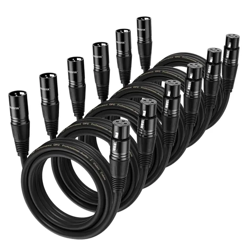 Vista 20 de Cable XLR de 1.5 pies, 6 unidades, cables de micrófono, cable de altavoz de micrófono equilibrado de alta calidad con cable XLR macho a hembra DMX