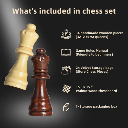 Vista 4 de Juego de ajedrez Juego de mesa de madera con almacenamiento para adultos de madera