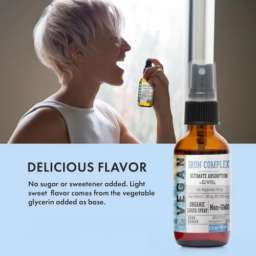 Vista 6 de Suplemento de hierro – Complejo de bisglicinato de 18 mg con vitamina C y B12, aerosol líquido, fácil absorción, sin OMG, sin azúcar, 2 onzas