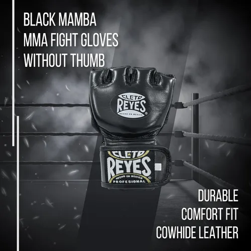 Vista 2 de CLETO REYES Black Mamba MMA - Guantes de lucha de boxeo para hombres y mujeres, piel de vaca, sin pulgar, color negro