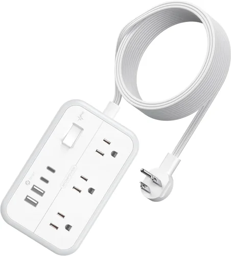 Vista 14 de NTONPOWER - Tira de alimentación con 6 salidas 4 estación de carga USB (2 puerto USB C), cable de extensión de enchufe plano de 5 pies, extensor
