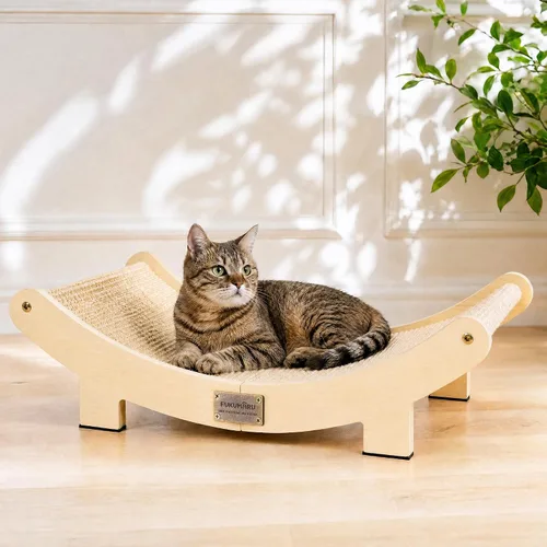 Vista 8 de FUKUMARU Extra Large Sisal Cat Scratcher Bed Indoor Sturdy Wood Scratch Bed 27.4 Inch Large Cat Scratching Bed Scratch Pad, 100% Natural Sisal Cat