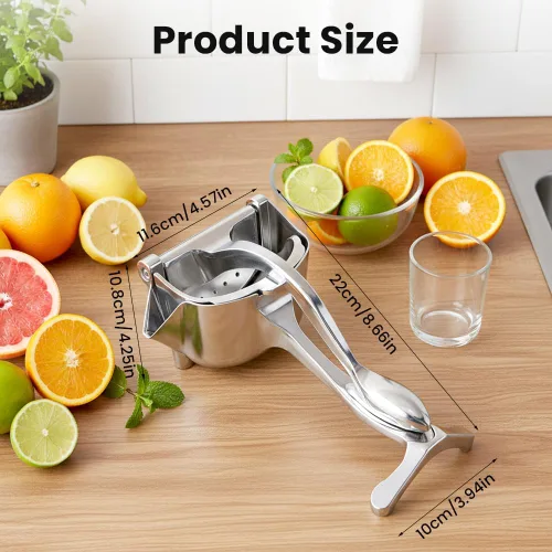 Vista 4 de Exprimidor manual de frutas resistente, exprimidor de jugo de fruta fresca de aleación de aluminio 2026, extractor de jugo desmontable con tazón