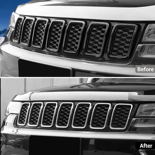 Vista 2 de JeCar Kit de molduras de malla para Jeep Grand Cherokee 2017-2020, color negro (7 unidades)