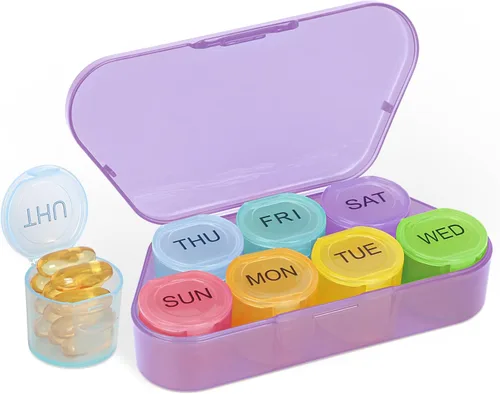 Vista 7 de NatureTouch Organizador semanal de píldoras, organizador de medicamentos sin BPA, arco iris, 7 días, pastillero portátil diario para pastillas