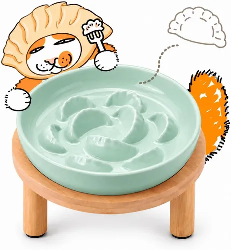Vista 16 de Cuencos elevados de cerámica para gatos con soporte de bambú, platos elevados de comida para mascotas para gatos y perros pequeños, comedero