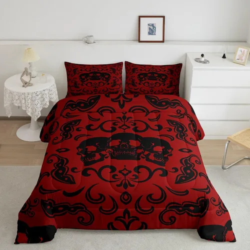 Vista 13 de Erosebridal Juego de edredón de calavera de Halloween, tamaño individual, juego de ropa de cama de calavera gótica para niños, adolescentes