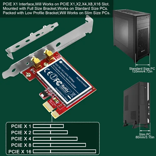Vista 13 de Adaptador de red inalámbrico N 2.4GHz 300Mbps PCIE para Windows 11, 10, 8.1, 8, 7, XP (32/64bit), Windows Server y Linux PCs, tarjeta WiFi PCIE