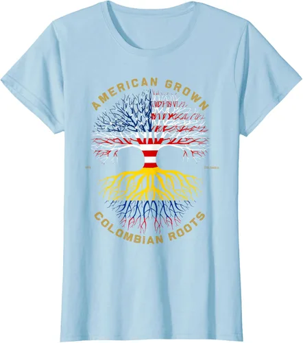 Vista 21 de Camiseta de regalo con la bandera de Estados Unidos con árbol de raíces colombianas