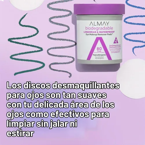 Vista 4 de Almay Almohadillas removedoras de maquillaje de ojos de larga duración e impermeables, 80 unidades (paquete de 4)