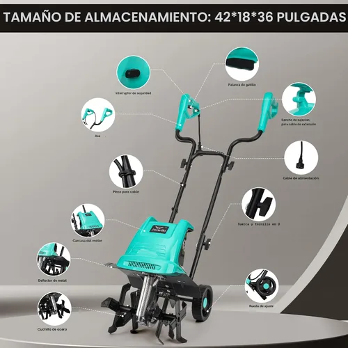 Vista 9 de IncwBo Motocultor Eléctrico para Jardín con Ancho de Labranza de 12 Pulgadas, Cultivador Eléctrico de 8 Pulgadas de Profundidad, 10.5 Amperios