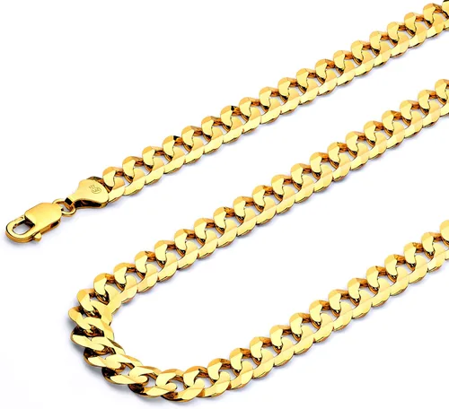 Vista 4 de Collar de cadena cóncava cubana cubana de 14 quilates, amarilloblancooro de dos tonos, 0.551 in, 0.472 in, 0.374 in, 0.315 in, 0.276 in, 0.236 in