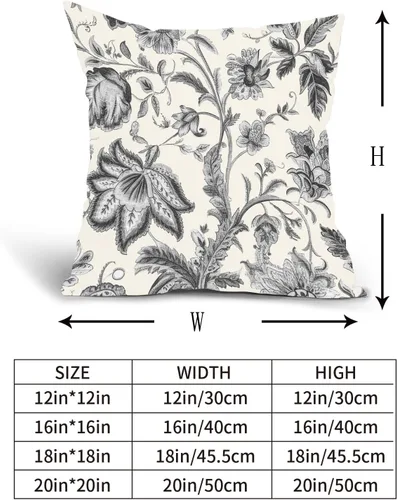 Vista 5 de Sweetshow Juego de 2 fundas de almohada florales vintage de 16 x 16 pulgadas, fundas de almohada florales negras y grises, fundas de almohada