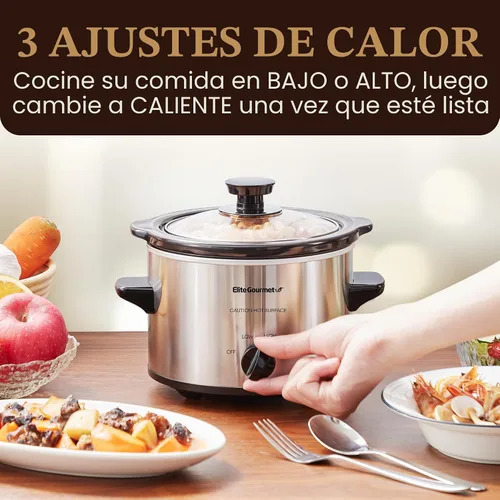 Vista 2 de MaxiMatic Elite Gourmet olla de cocción lenta de 1.5 qt, Plateado Tapa de cristal ajustable apta para lavavajillas, ideal para entradas, salsas