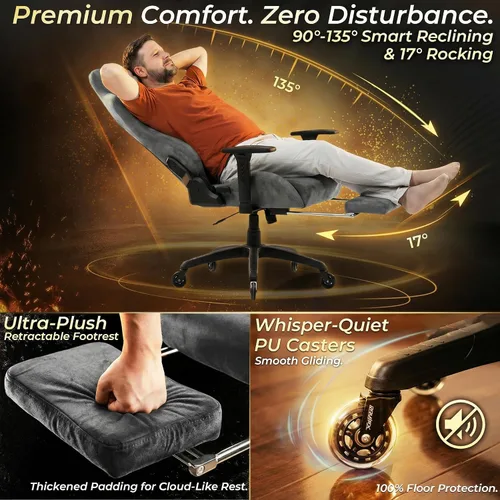 Vista 7 de Dowinx Silla de juegos grande y alta con tela de gamuza transpirable, sillas de juego para adultos con asiento grueso de gran tamaño para 440 Gris