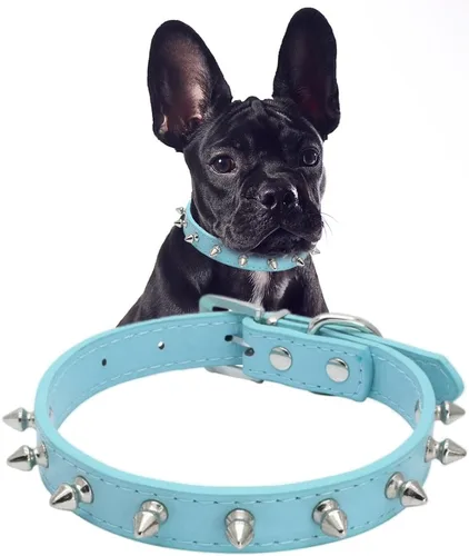 Vista 12 de Collares con púas para perros pequeños, collar de gato con punta de remache, collar de piel sintética con tachuelas, collar para cachorros