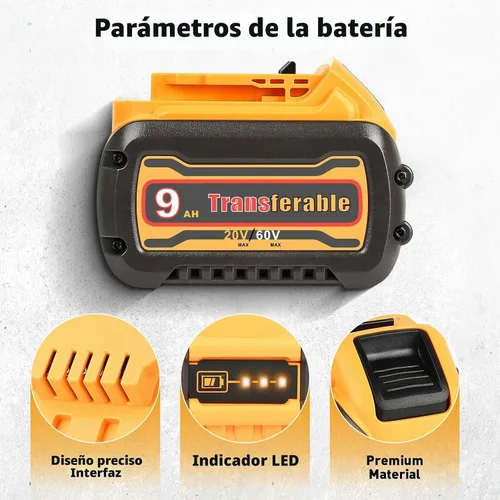 Vista 8 de Repuesto para batería Dewalt de 60 V y cargador rápido DCB118 Combo Naranja