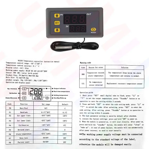 Vista 5 de Controlador digital de temperatura, W3230 AC110-220V LED controlador de temperatura digital Termostato Sensor Medidor (220V)