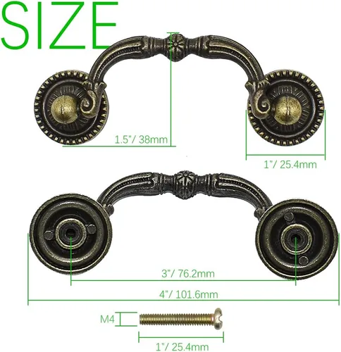 Vista 2 de Paquete de 2 tiradores de cajón antiguos de 3 pulgadas con agujeros de 3 pulgadas, manijas de bronce vintage para gabinetes, vestidores, mesas