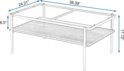 Vista 2 de Mesa auxiliar de cristal, mesa de centro de mediados de siglo de 2 niveles con parte superior de vidrio templado gris y estante de almacenamiento