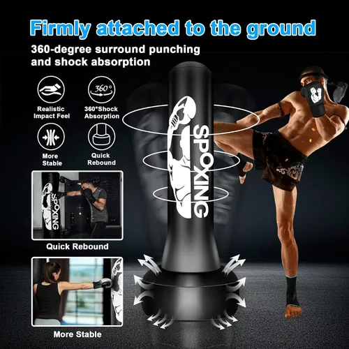 Vista 3 de Freestanding Punching Bags for Adults Teens - 70" Heavy Bag with Stand Men Standing Boxing Inflatable Kickboxing Training MMA Muay Thai Fitness