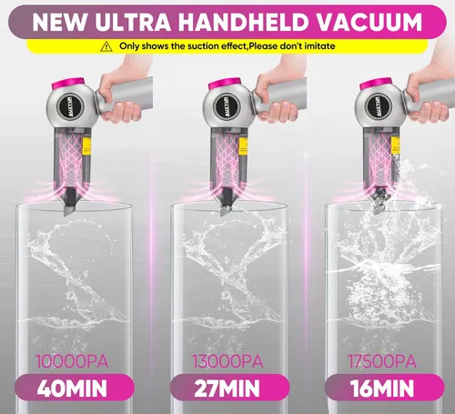 Vista 3 de Aspiradora de mano inalámbrica – 17500 PA fuerte succión recargable, 3 velocidades, ajustable, portátil, mini eliminador de polvo para pelo