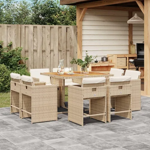 Vista 34 de 9-Piece Patio Dining Set with Cushions Beige Poly Rattan Outdoor Furniture for Garden Backyard Balcony – Foldable Chairs Space Saving Design