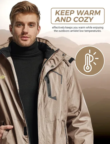 Vista 3 de Wantdo - Chaqueta de esquí impermeable con capucha, cálida, resistente al viento, la lluvia y el invierno, para hombre