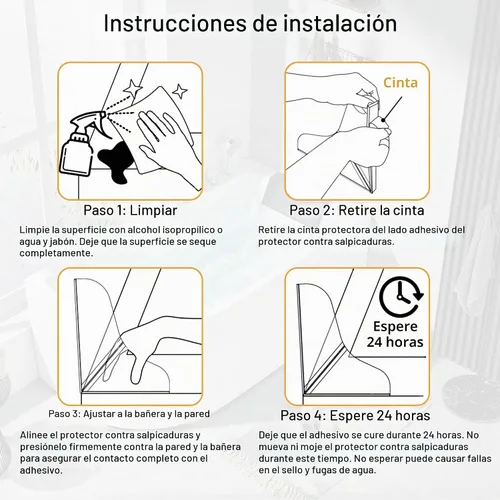 Vista 7 de Mofason - Protector de silicona para ducha, protector de agua para esquina de bañera, paquete de 2 Transparente