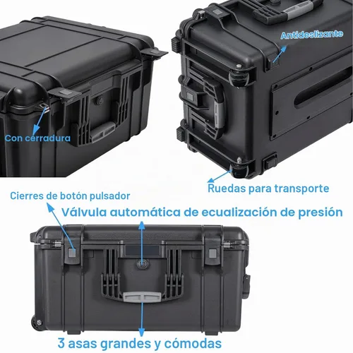 Vista 6 de Regetek Estuche rígido con ruedas con espuma, 26 x 20 x 13 pulgadas, funda para equipo con ruedas y 4 asas para cámara, dron, herramienta