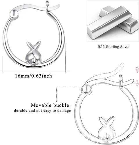 Vista 6 de Conbo MushroomBunny Hoop Earrings 925 Sterling Silver MushroomBunnyEarrings Cute Mushroom Earrings Small Mushroom Hoop Earrings Hypoallergenic
