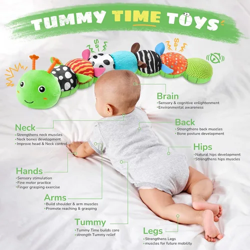 Vista 2 de AWOTOY Juguetes para bebés de 6 a 12 meses, oruga musical, animales de peluche, juguetes para bebés de 0 a 3 a 6 meses, juguetes sensoriales