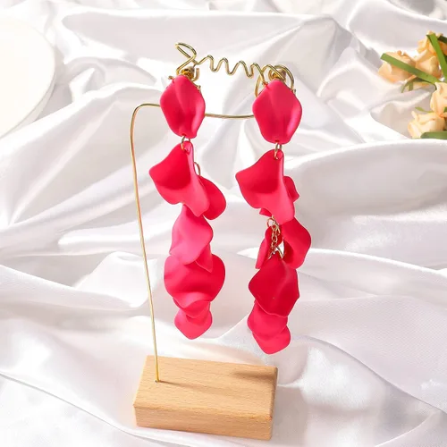 Vista 5 de Dangle Acrylic Petal Earrings - Long Drop Rose Flower Earrings for Women and Girls