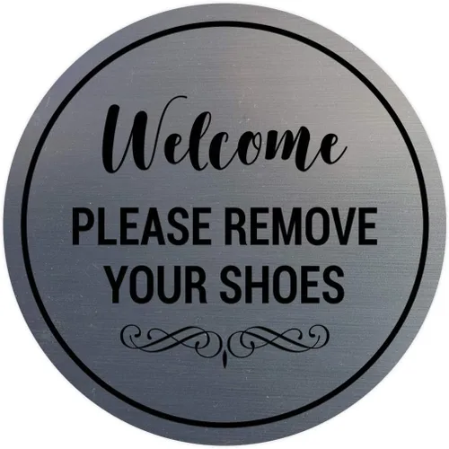Vista 15 de Signs ByLITA Circle Welcome Please Remove Your Shoes Sign, Negro
