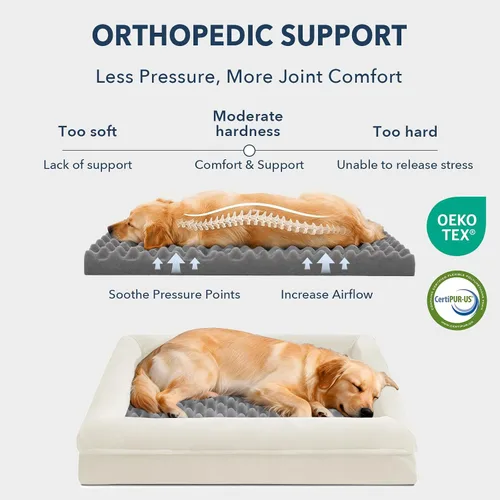 Vista 3 de Cama ortopédica grande para perros, cama impermeable para perros con funda extraíble, sofá suave para mascotas con 4 lados extraíbles y base Beige