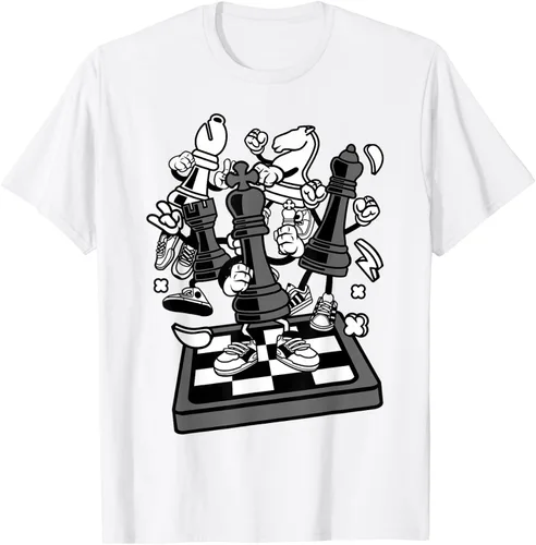 Vista 67 de Figura cómica Camiseta de tablero de ajedrez jugador de ajedrez Azul Marino