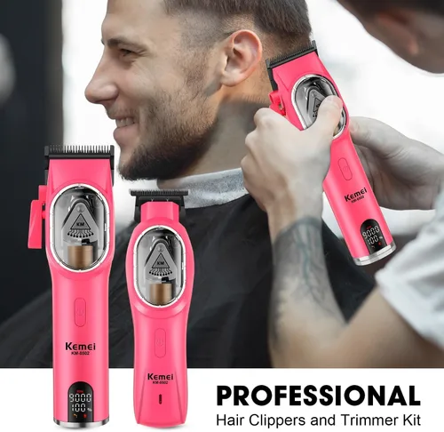 Vista 7 de KEMEI KM-8502 - Juego de cortapelos y recortadora de pelo profesional inalámbrica para hombres, kit de corte de pelo eléctrico de peluquería de 9000