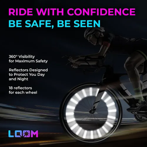 Vista 6 de LOOM® Juego de reflectores de radios para bicicleta, 36 piezas, clips reflectantes de alta calidad de 3.1 in para bicicletas, fundas de radios