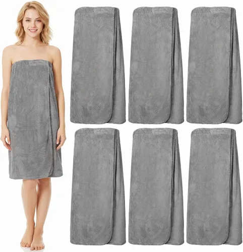 Vista 8 de Tigeen 6 toallas de baño para mujer, bata de spa con cierre ajustable, parte superior elástica, vestido ligero (Negro, M)