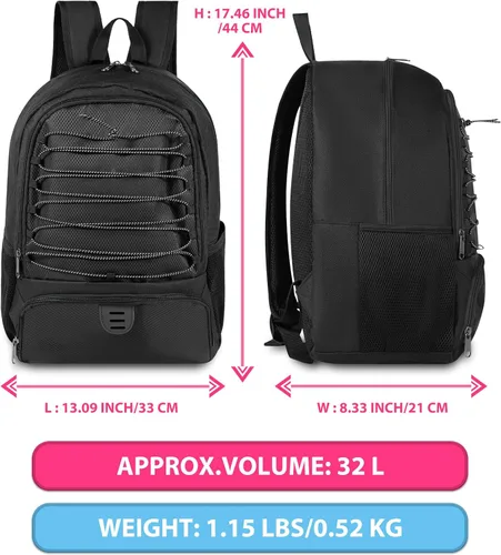 Vista 6 de Mochila de baloncesto para hombres y mujeres con compartimento para pelota y zapatos, capacidad de 30L, ligera y transpirable, mochila de fútbol