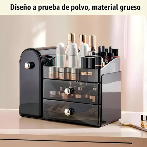 Vista 6 de Organizador de maquillaje para tocador con soporte de cepillo cubierto, organizadores de baño con cajón, organizador de cuidado de la piel