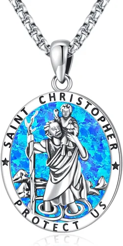 Vista 32 de Eusense Collar de ópalo para mujeres y hombres, joyería de ópalo azul y blanco de plata de ley 925 con dije de ópalo auténtico, regalo