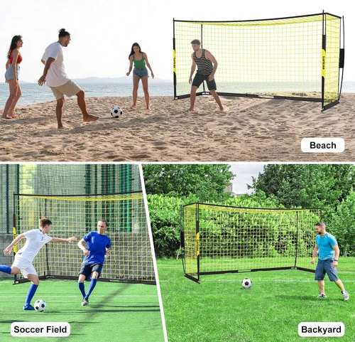 Vista 6 de Portería de fútbol plegable, 12×6 pies / 16×7 pies. Portería de fútbol portátil para el patio trasero, con configuración rápida, incluye 1 bolsa