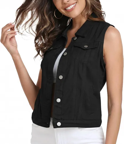 Vista 3 de Xeoxarel Chaleco de mezclilla para mujer, chaqueta vaquera sin mangas (XS-XXL)