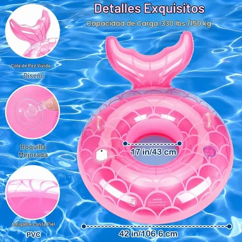 Vista 6 de MoKo Pool Float Adult, Mermaid Inflatable Swim Tube